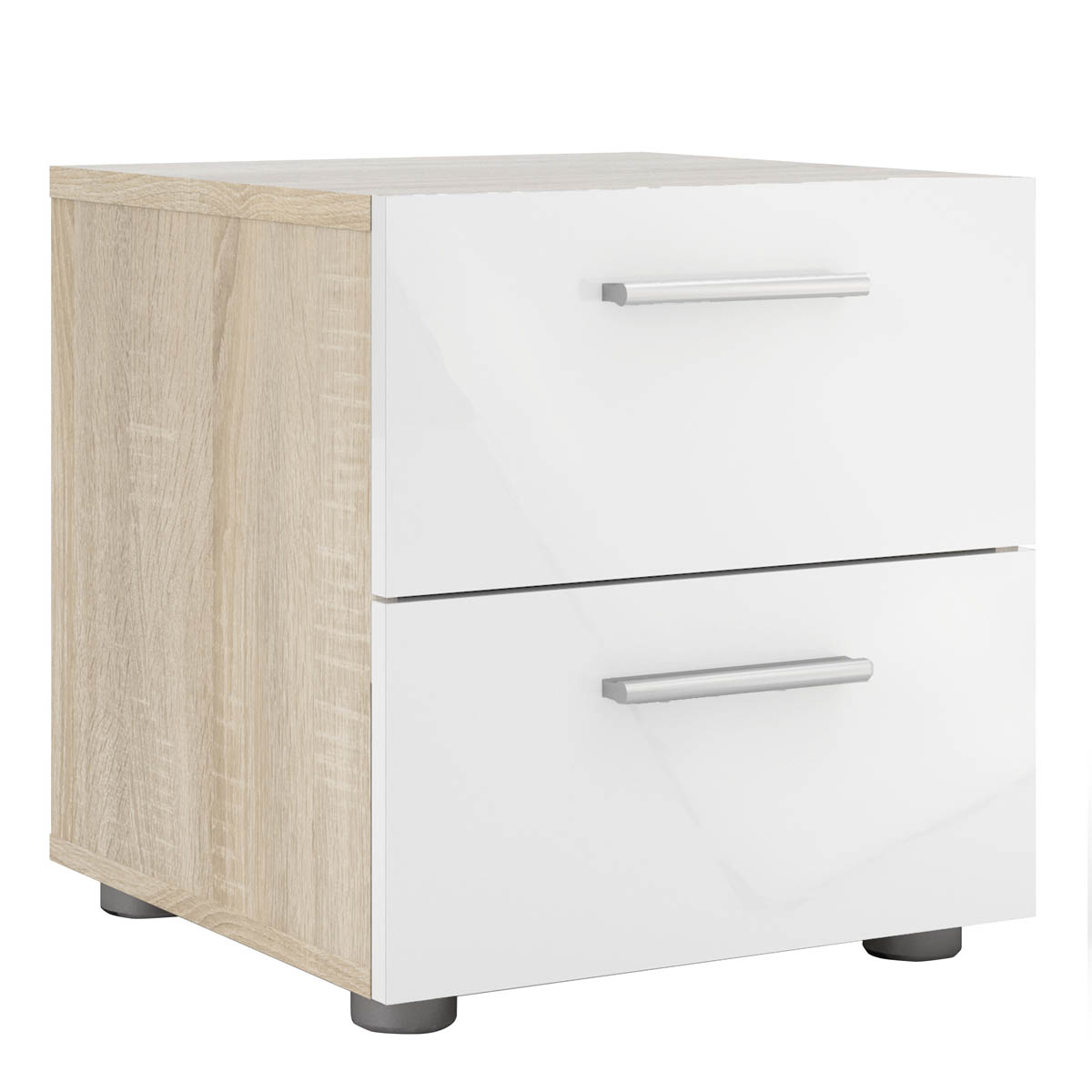 Pepe Bedside 2 Drawers Oak with White High Gloss
